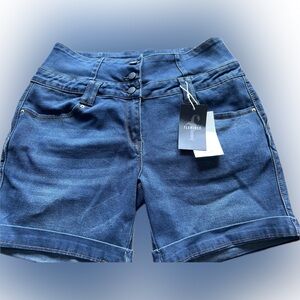 High Waist Jean Shorts With Zipper and Buttons XL